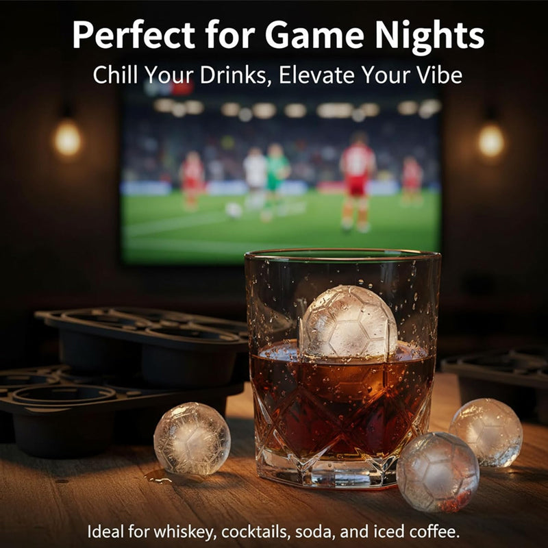 📢📢50 % DE RÉDUCTION !! ⏰ Moule à Glaçons Football Silicone – Boules 5,5cm, Fusion Lente, Design Anti-Fuite, 4 Couleurs, Parfait pour Soirées Match & Cocktails 🥂