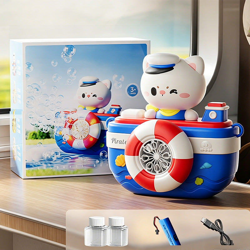 Machine à bulles inspirée des marins, avec des formes d'animaux et de bateaux.