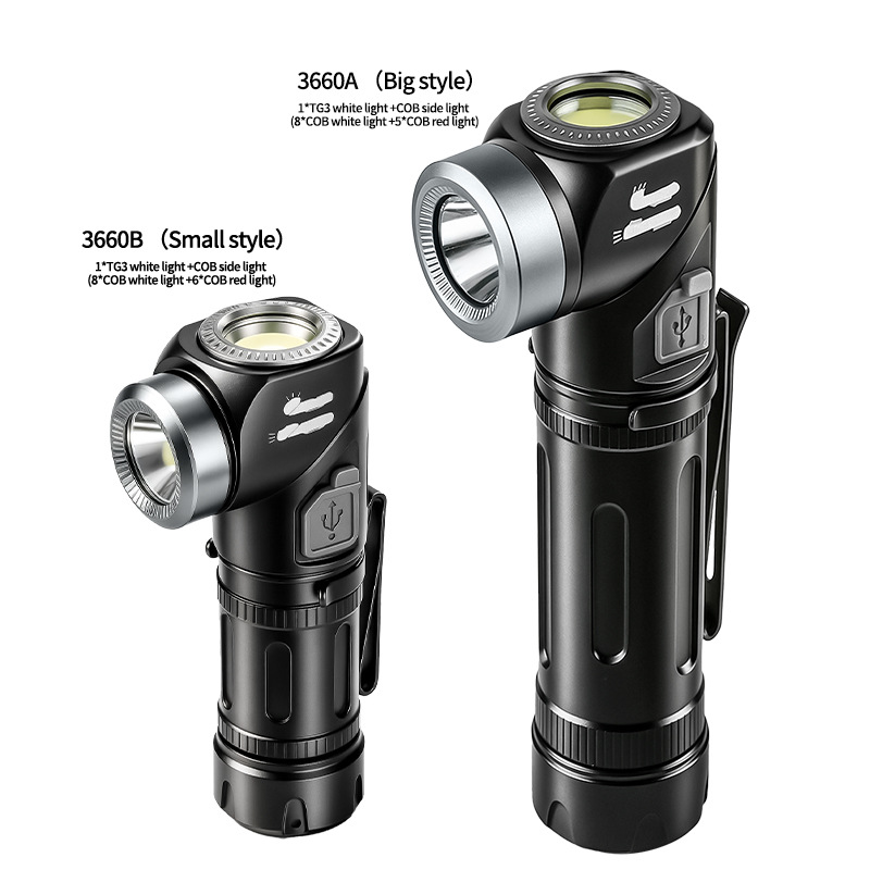 Lampe frontale et lampe torche LED rotative à 90°