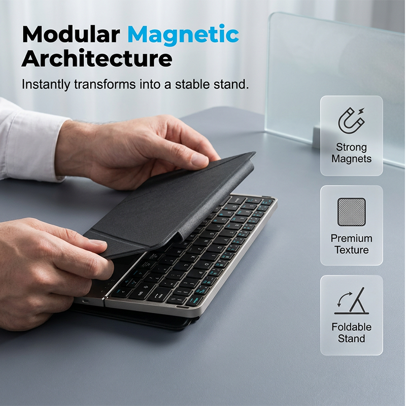 Clavier pliable ultra-fin avec pavé tactile et support intégrés