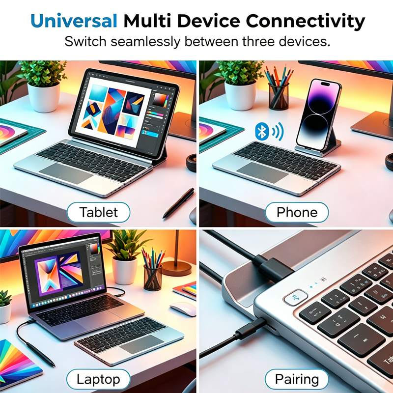 Clavier pliable ultra-fin avec pavé tactile et support intégrés