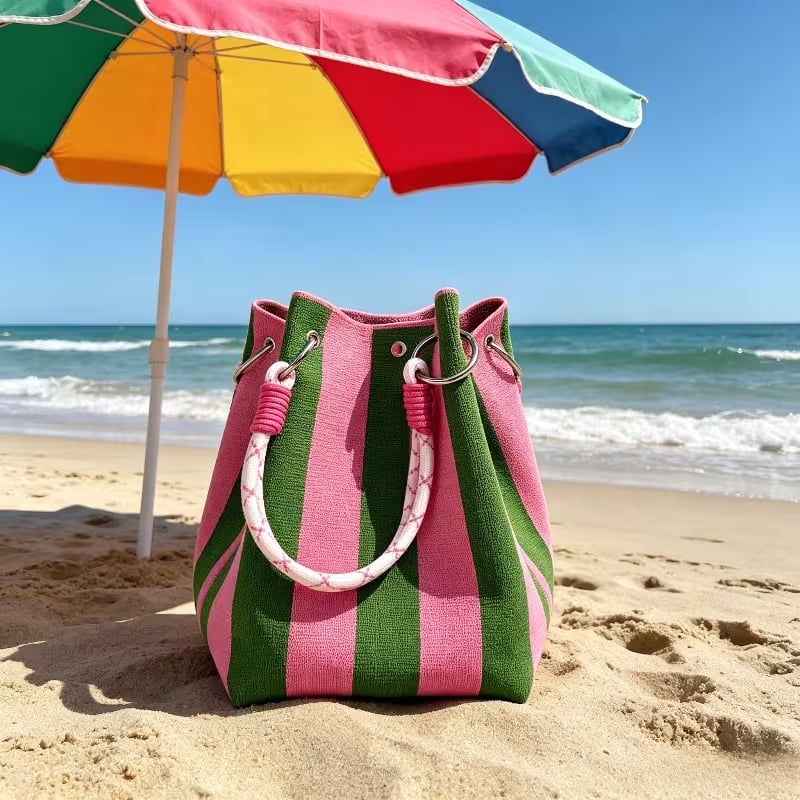 🏆🌴 VENTE LIMITÉE -50% ! Sac Bandoulière Bohème Tricoté à Rayures – Tissé à la Main, Été/Plage, 8+ Couleurs, 17×16×23 cm
