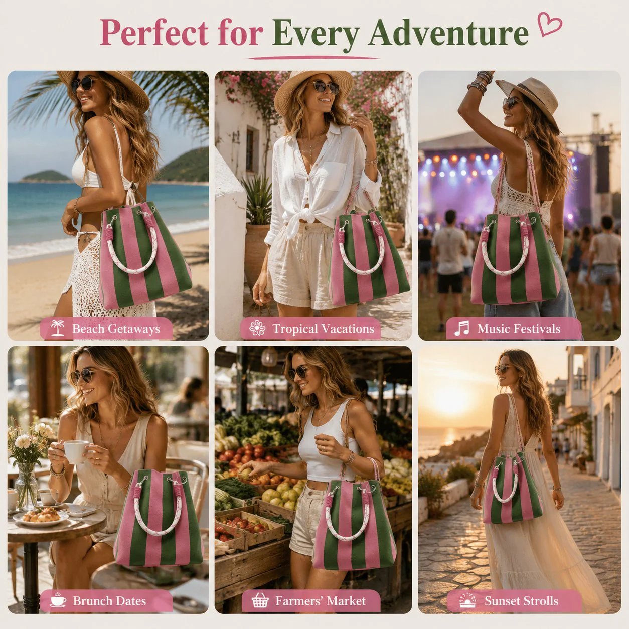 🏆🌴 VENTE LIMITÉE -50% ! Sac Bandoulière Bohème Tricoté à Rayures – Tissé à la Main, Été/Plage, 8+ Couleurs, 17×16×23 cm
