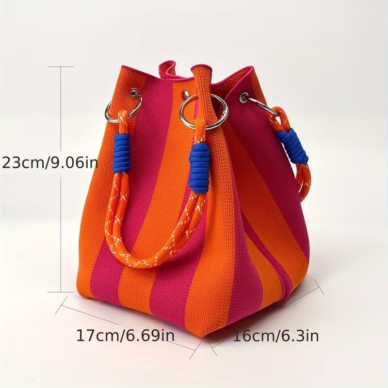 🏆🌴 VENTE LIMITÉE -50% ! Sac Bandoulière Bohème Tricoté à Rayures – Tissé à la Main, Été/Plage, 8+ Couleurs, 17×16×23 cm