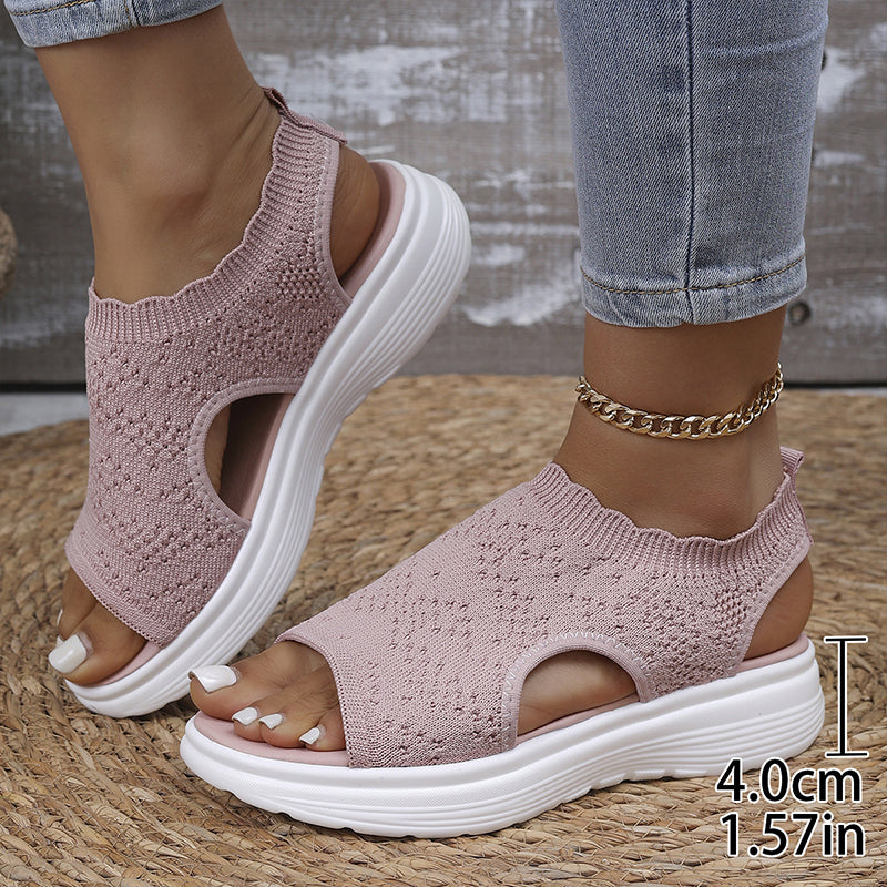 👡50 % DE RÉDUCTION EN CE MOMENT ! 💐 Sandales à semelle compensée en tricot respirant pour femme – Tige en tricot aéré, semelle rembourrée et chaussures d'été légères et confortables ✨