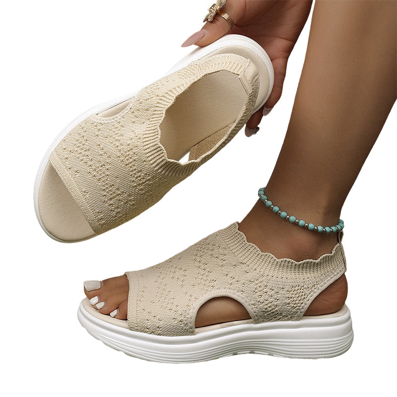 👡50 % DE RÉDUCTION EN CE MOMENT ! 💐 Sandales à semelle compensée en tricot respirant pour femme – Tige en tricot aéré, semelle rembourrée et chaussures d'été légères et confortables ✨