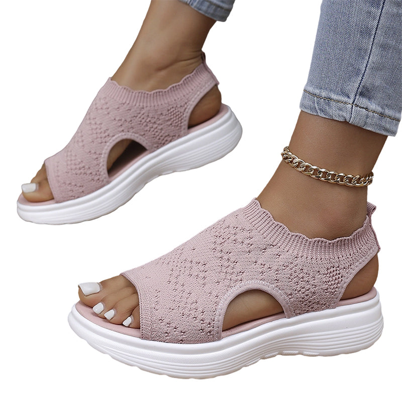 👡50 % DE RÉDUCTION EN CE MOMENT ! 💐 Sandales à semelle compensée en tricot respirant pour femme – Tige en tricot aéré, semelle rembourrée et chaussures d'été légères et confortables ✨