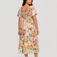 ⏰Soldes d'été : 70 % de réduction💃Robe midi à fleurs, col carré et smocks, avec poches