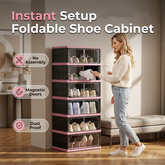 Armoire à chaussures pliable et empilable avec portes transparentes