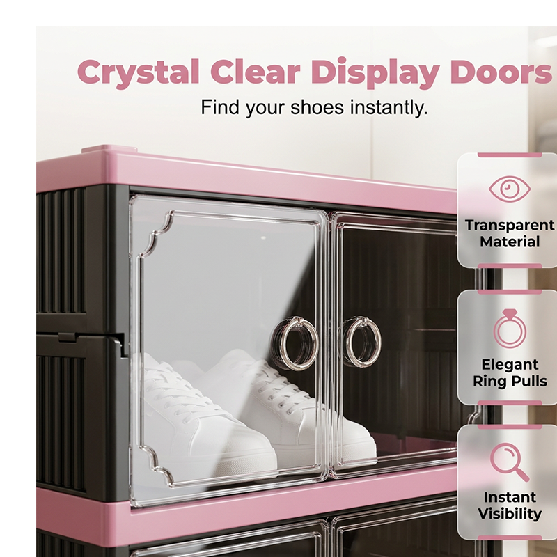 Armoire à chaussures pliable et empilable avec portes transparentes