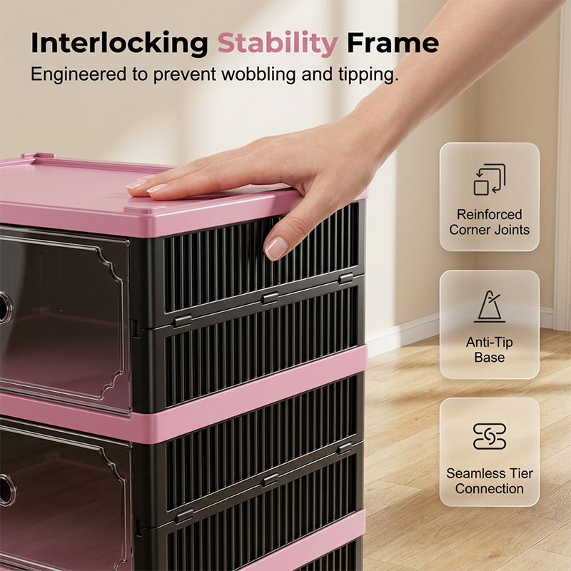 Armoire à chaussures pliable et empilable avec portes transparentes