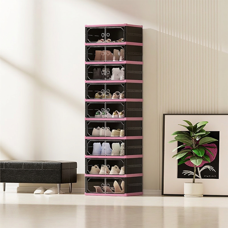 Armoire à chaussures pliable et empilable avec portes transparentes