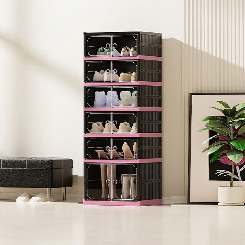 Armoire à chaussures pliable et empilable avec portes transparentes
