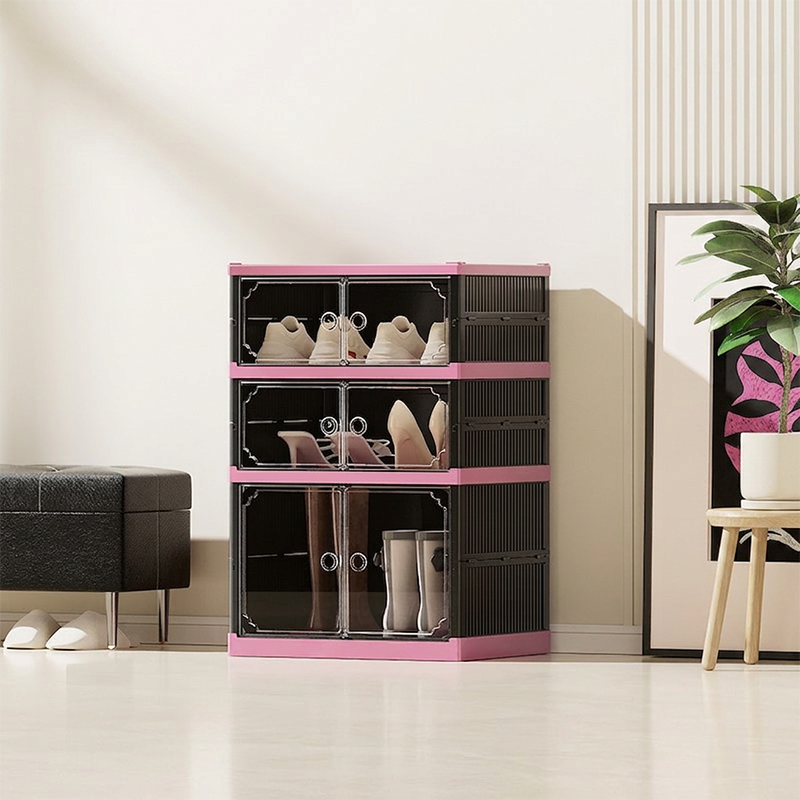 Armoire à chaussures pliable et empilable avec portes transparentes