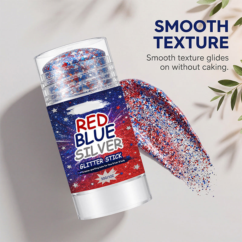 Bâtonnet à paillettes tout-en-un - Paillettes rouges, bleues et argentées
