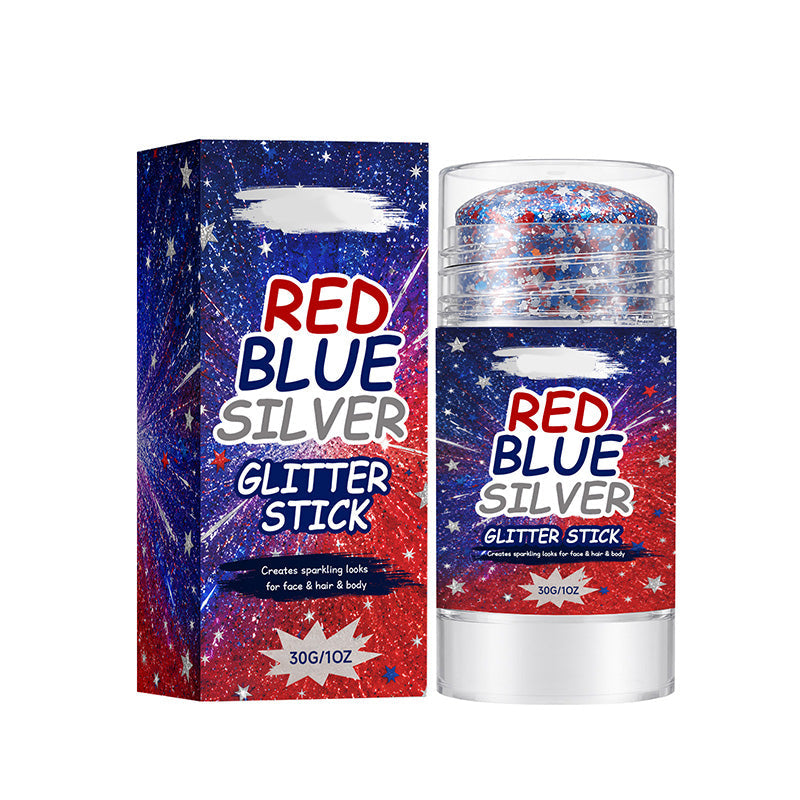Bâtonnet à paillettes tout-en-un - Paillettes rouges, bleues et argentées