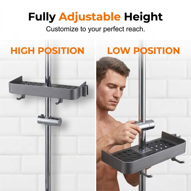 Étagère de douche sans perçage pour barre de douche coulissante
