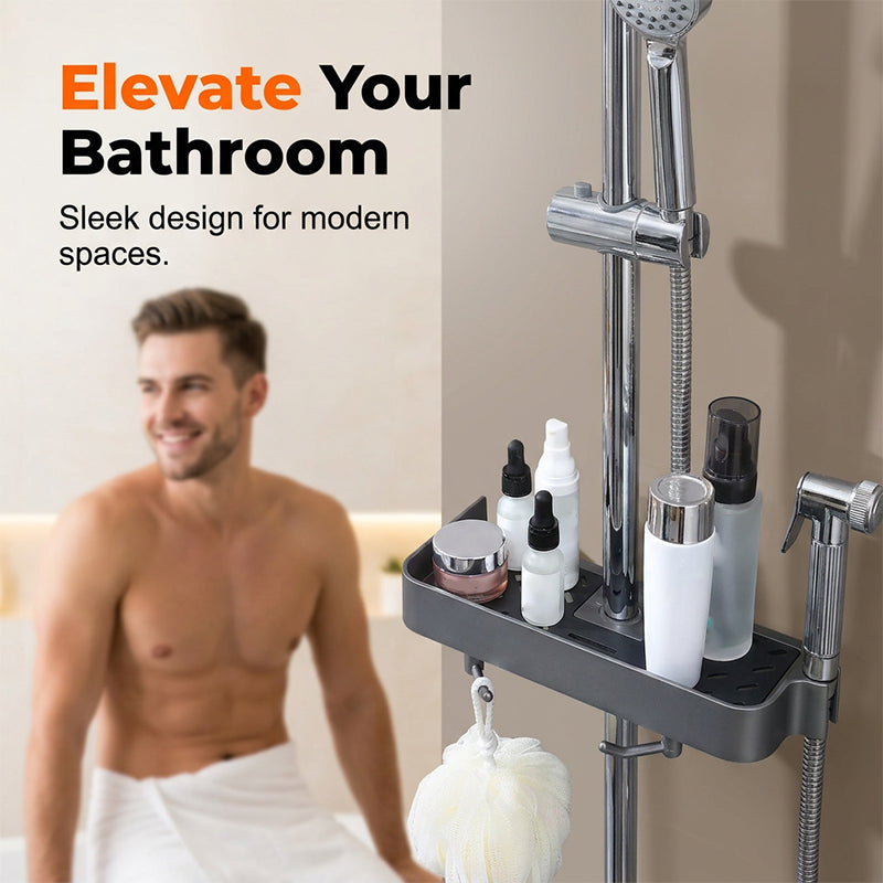 Étagère de douche sans perçage pour barre de douche coulissante