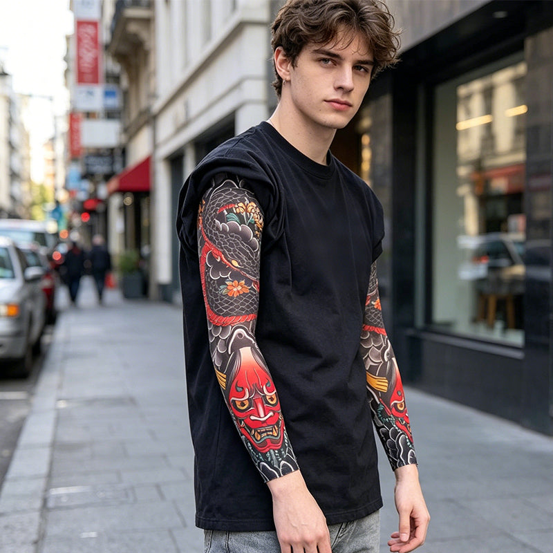 Manchons de bras rafraîchissants avec tatouage réaliste