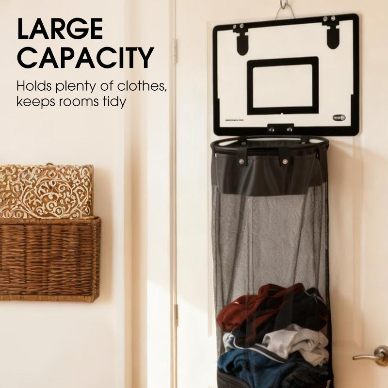 🏀 50% DE RÉDUCTION! 🧺 Panier à linge à accrocher – Filet, acrylique & bois, sans perçage ✨