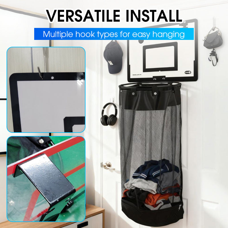 🏀 50% DE RÉDUCTION! 🧺 Panier à linge à accrocher – Filet, acrylique & bois, sans perçage ✨