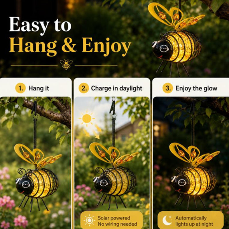 🐝🌸🌙 OFFRE LIMITÉE 50% DE RÉDUCTION! Lumière Abeille Solaire Suspendue – Jolie Abeille Lumineuse, Allumage Automatique au Crépuscule, Résiste aux Intempéries – Ajoute une Touche Magique à Votre Jardin, Terrasse ou Balcon 🏡✨
