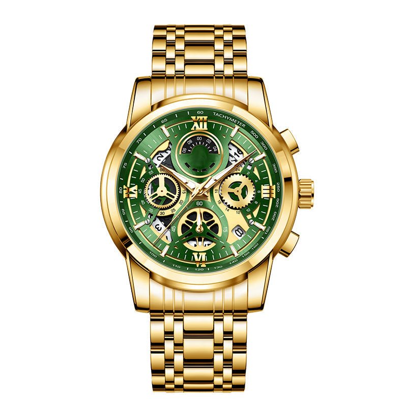 ⌚ -50% ! ✨ Montre de Sport Multifonction Étanche 3ATM – Acier Inoxydable & Mouvement Quartz – Cadran Squelette & Tachymètre pour Homme 🏁