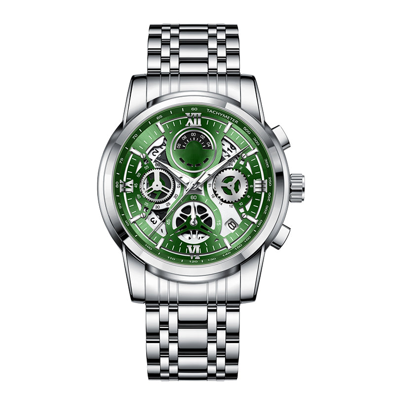 ⌚ -50% ! ✨ Montre de Sport Multifonction Étanche 3ATM – Acier Inoxydable & Mouvement Quartz – Cadran Squelette & Tachymètre pour Homme 🏁