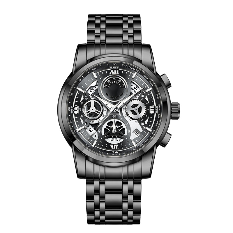 ⌚ -50% ! ✨ Montre de Sport Multifonction Étanche 3ATM – Acier Inoxydable & Mouvement Quartz – Cadran Squelette & Tachymètre pour Homme 🏁