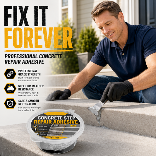 💞 PLUS DE 50 000 EXEMPLAIRES VENDUS ! 🔧🏠 50 % DE RÉDUCTION ! Colle de réparation pour marches en béton – Colle de manière permanente les marches et allées fissurées. Résistante aux intempéries : supporte la chaleur, le gel et la pluie! 🛡️✨