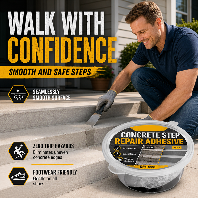 💞 PLUS DE 50 000 EXEMPLAIRES VENDUS ! 🔧🏠 50 % DE RÉDUCTION ! Colle de réparation pour marches en béton – Colle de manière permanente les marches et allées fissurées. Résistante aux intempéries : supporte la chaleur, le gel et la pluie! 🛡️✨