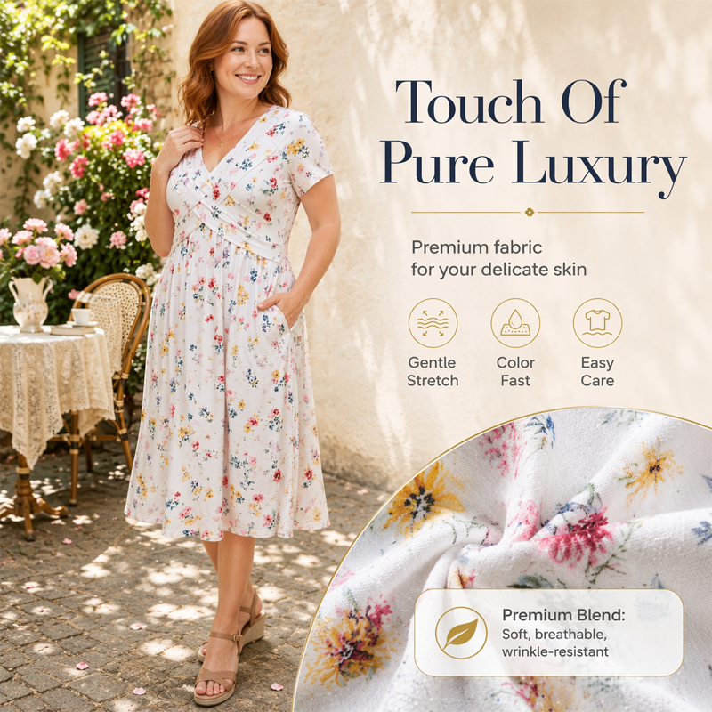 🌺👗Damenkleid mit V-Ausschnitt, Blumenmuster und gedrehter Taille
