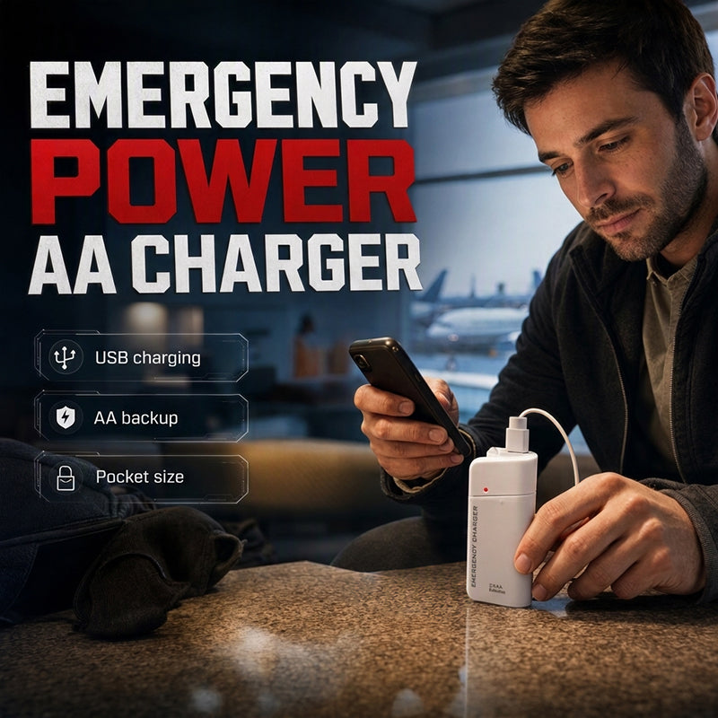 🔥‑50% OFFRE LIMITÉE🔋 Chargeur d’urgence portable, alimenté par piles AA, batterie externe avec lampe torche LED pour téléphone ✨