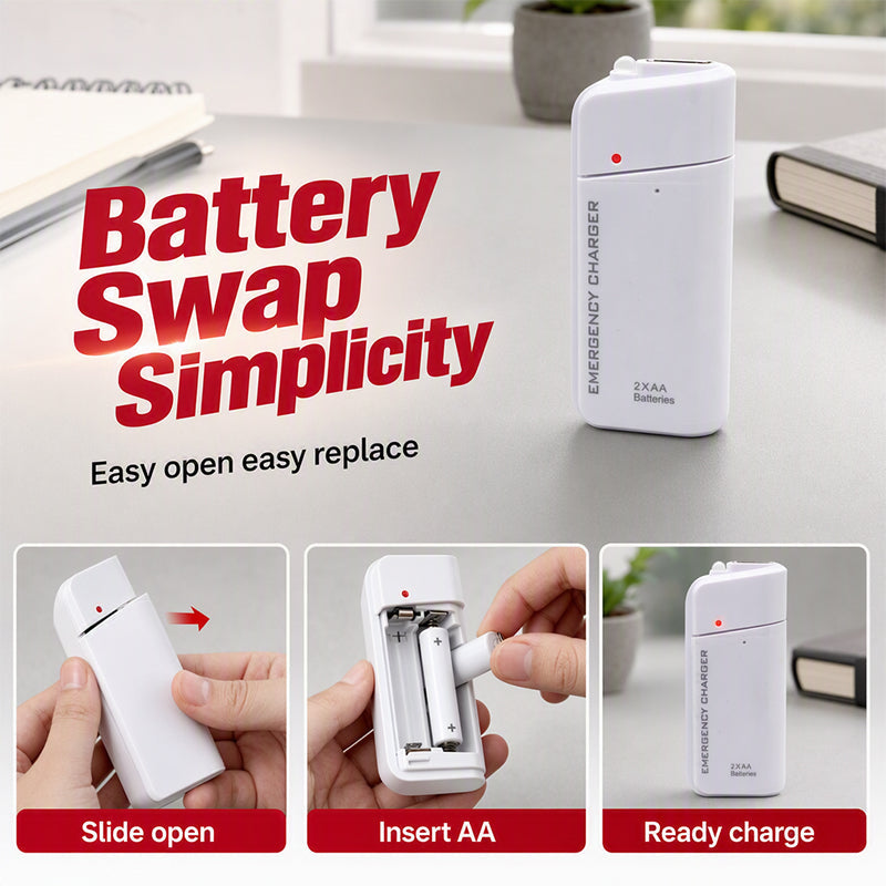 🔥‑50% OFFRE LIMITÉE🔋 Chargeur d’urgence portable, alimenté par piles AA, batterie externe avec lampe torche LED pour téléphone ✨