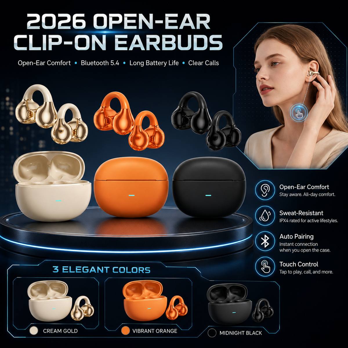 Écouteurs Bluetooth sans fil à clip et à oreille ouvert