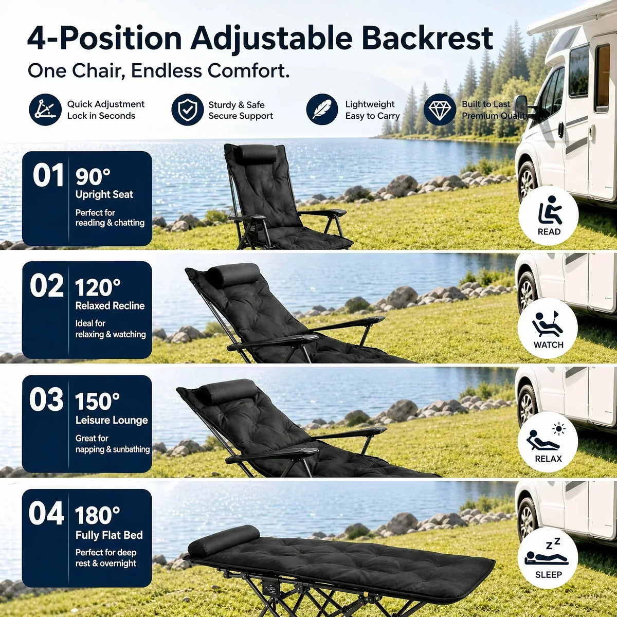 🏕️ 50 % DE RÉDUCTION MAINTENANT ! Chaise longue pliante pour extérieur en structure légère – Détente et transport 2 en 1, pour plage, camping, festival et jardin