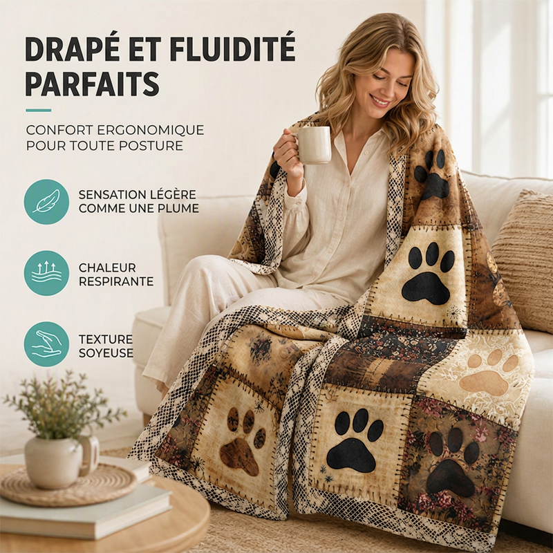 🐾 Couverture douce en flanelle avec empreintes de pattes | Chaude et douillette, mais légère 🤗 | Imprimé vif et durable ✨ | 2 couleurs et 7 tailles, de 70 × 100 à 160 × 220 cm 📏 | Parfaite pour le canapé, le lit et les voyages 🛋️