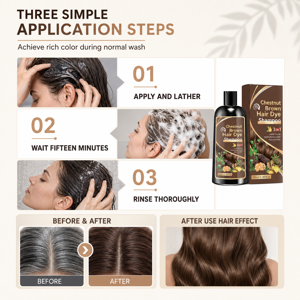 ⚡ Shampooing colorant végétal 3 en 1 – colore, nourrit et nettoie – doux et facile à utiliser 🌿