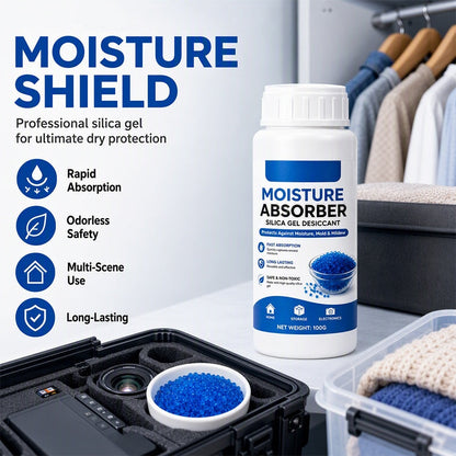 💧🛡️ 50 % DE RÉDUCTION ! Perles absorbantes à base de silice – absorption rapide de l'humidité, inodores et sans danger. Flacon compact de 100 g pour les placards, les appareils électroniques et les espaces de rangement ! 🏠✅
