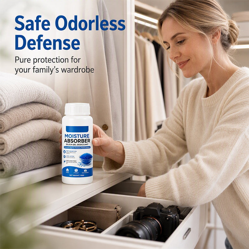 💧🛡️ 50 % DE RÉDUCTION ! Perles absorbantes à base de silice – absorption rapide de l'humidité, inodores et sans danger. Flacon compact de 100 g pour les placards, les appareils électroniques et les espaces de rangement ! 🏠✅