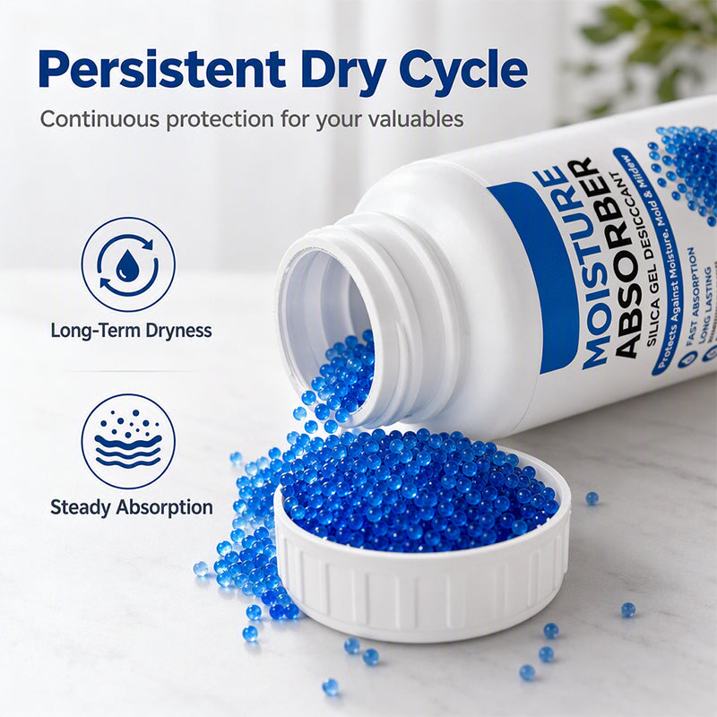 💧🛡️ 50 % DE RÉDUCTION ! Perles absorbantes à base de silice – absorption rapide de l'humidité, inodores et sans danger. Flacon compact de 100 g pour les placards, les appareils électroniques et les espaces de rangement ! 🏠✅