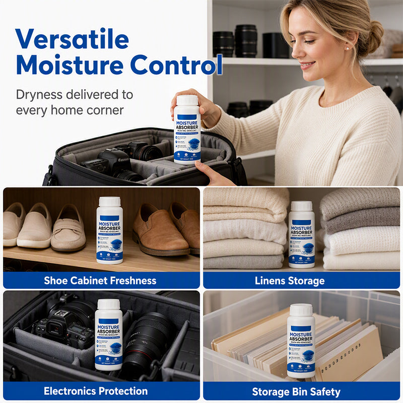 💧🛡️ 50 % DE RÉDUCTION ! Perles absorbantes à base de silice – absorption rapide de l'humidité, inodores et sans danger. Flacon compact de 100 g pour les placards, les appareils électroniques et les espaces de rangement ! 🏠✅