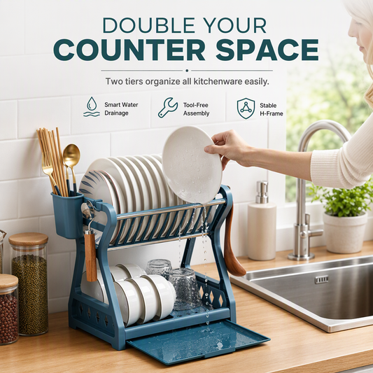 🍽️ ⚡ Égouttoir à vaisselle en acier à plusieurs niveaux – Rangement vertical, bac d'égouttage, installation sans outils ✨