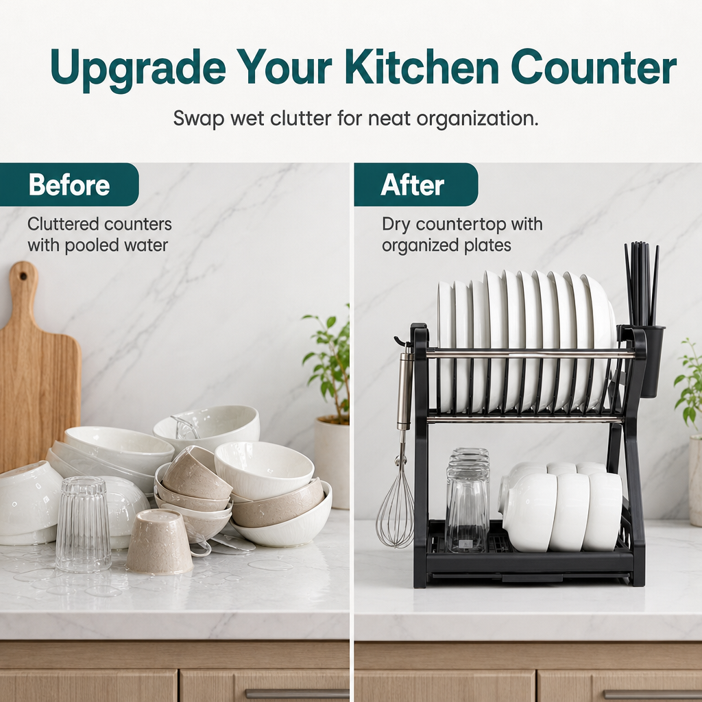 🍽️ ⚡ Égouttoir à vaisselle en acier à plusieurs niveaux – Rangement vertical, bac d'égouttage, installation sans outils ✨