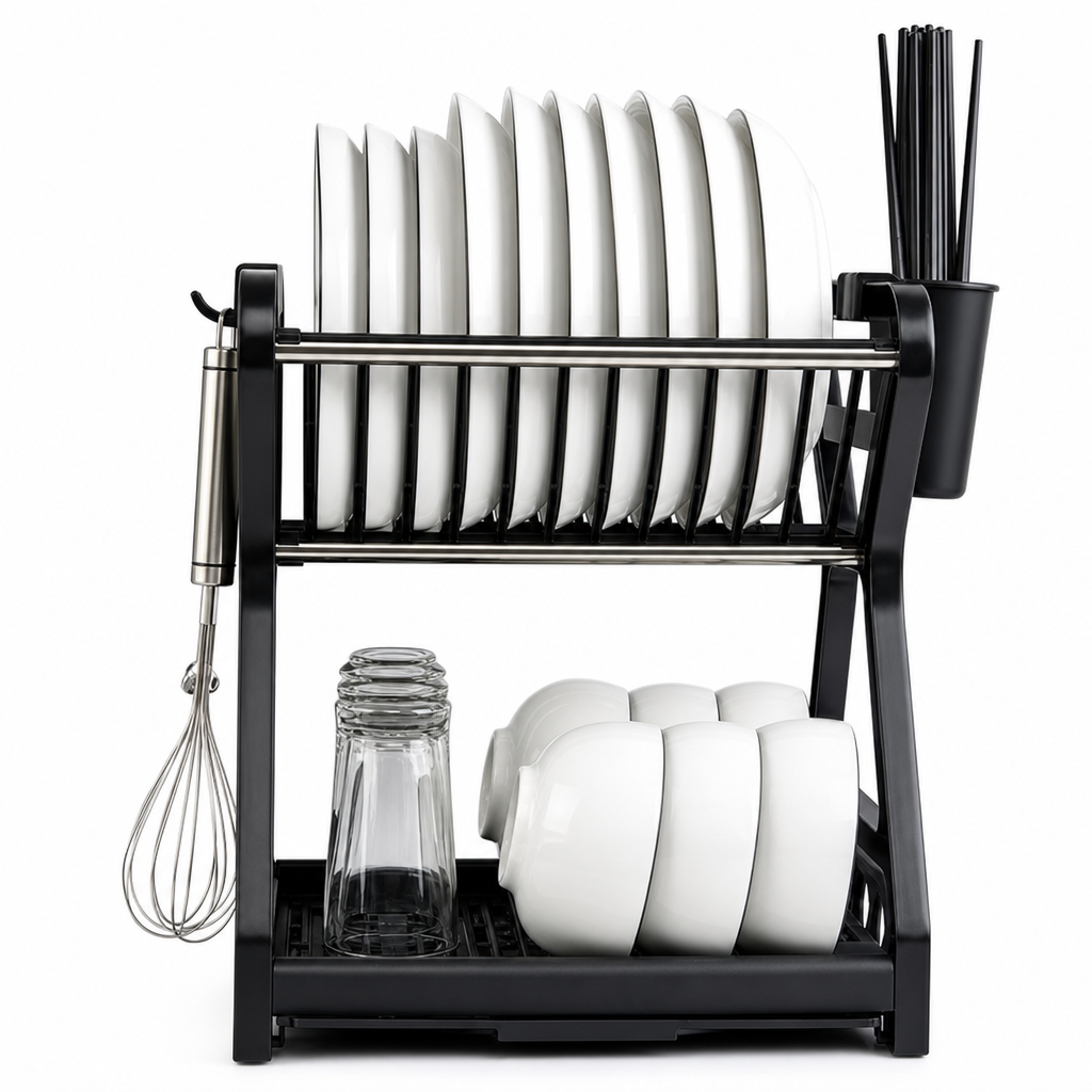 🍽️ ⚡ Égouttoir à vaisselle en acier à plusieurs niveaux – Rangement vertical, bac d'égouttage, installation sans outils ✨