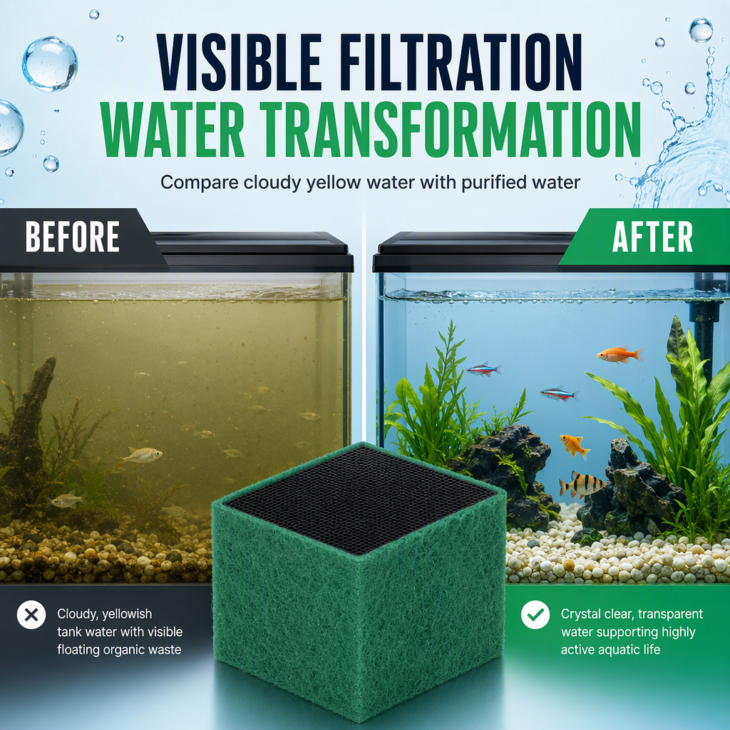 🔥-50% DE RÉDUCTION✨Cube charbon actif aquarium🐠Filtre nid d’abeille, clarifie l’eau et élimine les mauvaises odeurs