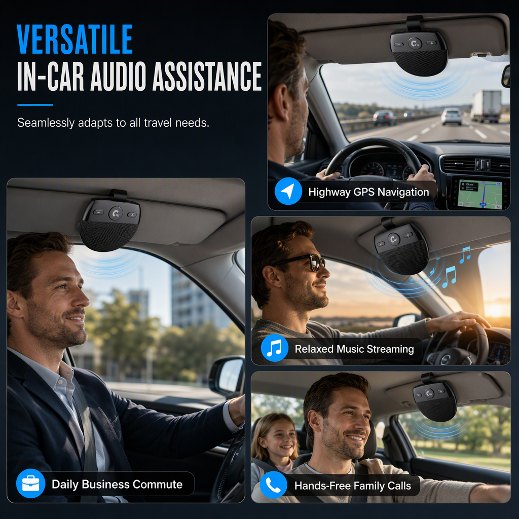 🚗 PROMO -60% ✨ Kit Mains-Libres Bluetooth SP11 pour Pare-Soleil — Appels & Audio 📞