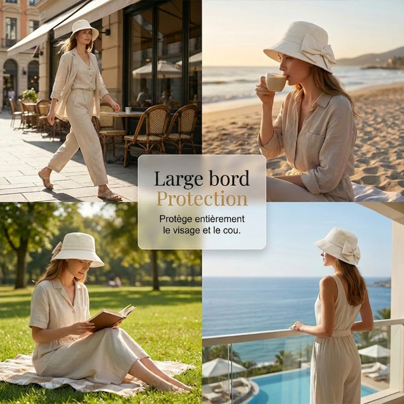 Chapeau de Soleil Femme à Larges Bords avec Nœud